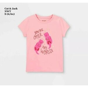 Cat & Jack Girls Otter Valentines Day Short Sleeve T-shirt Size S 6/6x Pink Cute